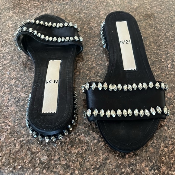 NO 21 LADIES black Crystal slides sandals-6M-GORGEOUS! - Picture 3 of 13